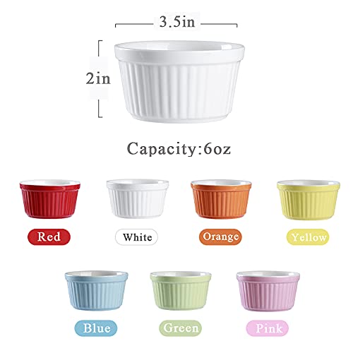 Ramekins 6oz Oven Safe,Creme Brulee Ramekin and Souffle Dishes,Porcelain Baking Bowls,Dipping Sauce Dish.Pudding Cups,Set of 6,Colorful. - color: Colorful