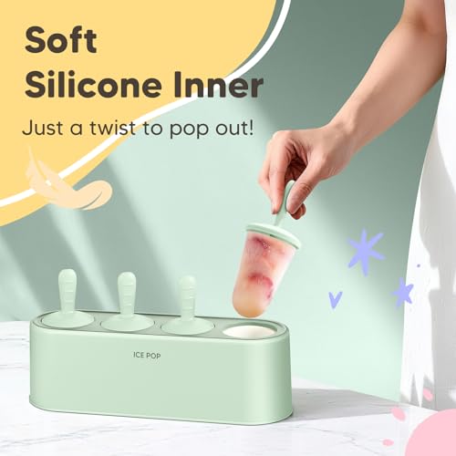 WYOK Popsicle Molds 4-Cavity Silicone Ice Pop Mold (Green, IcyClassic Pops) - color: Green