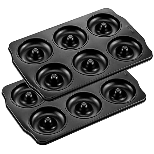 CHEFMADE Donut Pan, Nonstick 6 Cavity Jumbo Ring Doughnut Pan for Baking Cookies Bagel, Set of 2 (Black) - style: 6 Cavity Donut*2