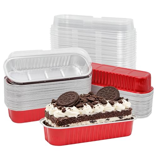 50 Pack 6.8oz Mini Cake Pans with Lids, Red - color: Red, size: Rectangle