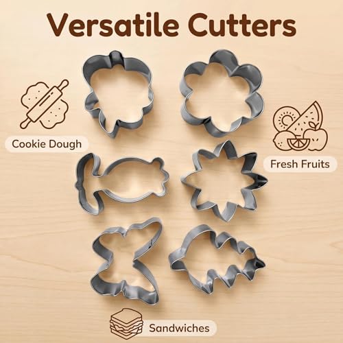 6Pcs Flower Cookie Cutter Set - Flower Shaped Cookie Cutter-Daisy, Tulip, 4 Shaped of Flowers, Butterfly, Leaves, Stainless, Steel Cookie Cutters, Baking Tool for Homemaking Cookie - color: B