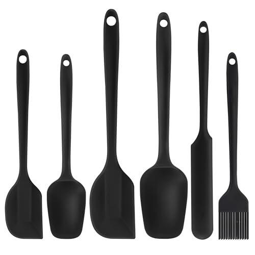Silicone Spatula Set 6 Pack Food Grade Kitchen Utensils with Silicone Brush - color: Black