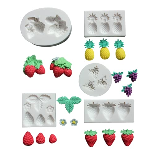 Lovely Small Items Silicone Fondant Molds Set For Cake Topper, Gumpaste, Candy & Chocolate, Polymer Clay and More (Fruits) - color: Fruits