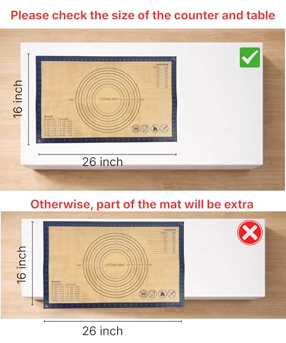 Silicone Pastry Mat with Measurements, 26 x 16 Inch Extra Thick Non-Slip Nonstick Large Baking Mat for Dough Rolling, Kneading, Fondant and Pie, Gray - color: Gray, size: 26"L x 16"W