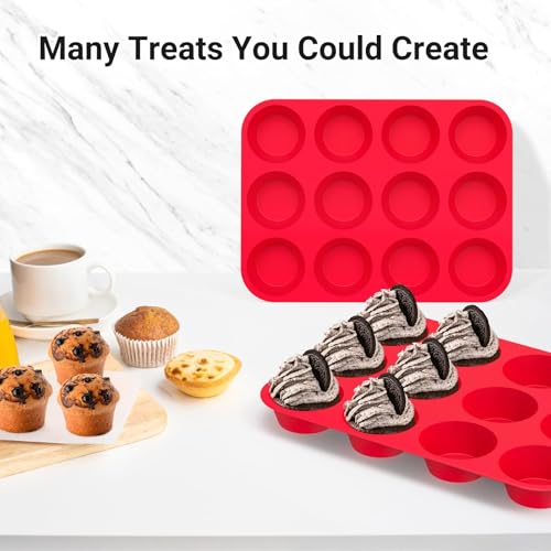 Redfly 3 Pack Silicone Muffin Pans for Baking & Cupcake Pan - 12 Cup Regular Size Silicone Molds, BPA Free Egg Bites Mold - color: Red, size: 3pcs: 12-Cup Regular