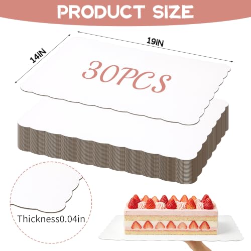 30 Pack Half Sheet Rectangle Cake Drum Board, 19 x 14 Inch Waterproof Scalloped Cake Bases, White Rectangle Dessert Drums for Sheet Cake, Dessert, Pastries & Cupcake