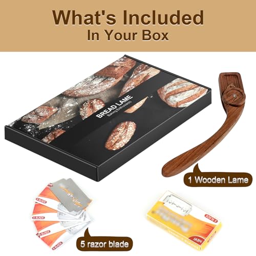 Innovative Magnetic Bread Lame Bread Scoring Tool,Bread Lame Cutter,Bread Scoring Knife for Bread Baking & Sourdough Baking,Bread Razor Tool with 5 Razor Blades-Black Walnut Wood