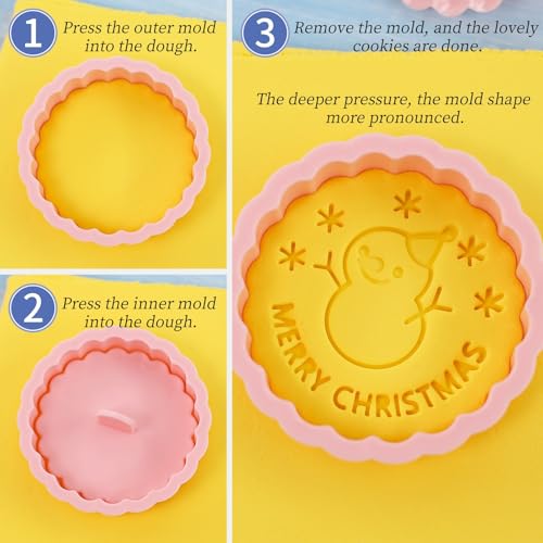 Christmas Round Cookie Stamp 8Pcs Snowflake Reindeer Embossing Baking Molds - color: Xmas E