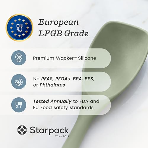 StarPack Silicone Spoonula The All-Rounder 11 Inch - LFGB Spoon Spatula, 600°F Heat Resistant, BPA-Free - One-Piece Seamless, Dishwasher Safe - for Nonstick Cookware, Sage Green - color: Sage Green, size: Standard 11"