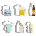 Beer Themed Cookie Cutters Stainless Steel, Baby Brewing Beer Set Mug Bottle Onesie Rattle Baby Bottle Photo Plaques Dough Fondant Biscuit Molds for Baby Shower - color: Beer