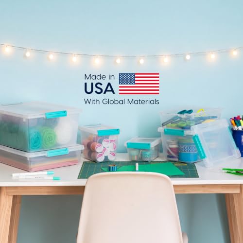IRIS USA Storage Bins with Lids |Made in USA| 4 Qt - (6-Pack) - Clear - color: Clear/Seafoam Blue, size: 4 Qt. - 6 Pack