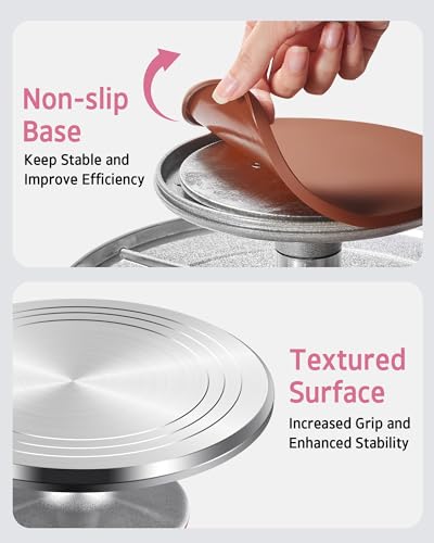 Syntus Aluminum Alloy Revolving Cake Stand, 12 Inch Cake Turntable, Silver