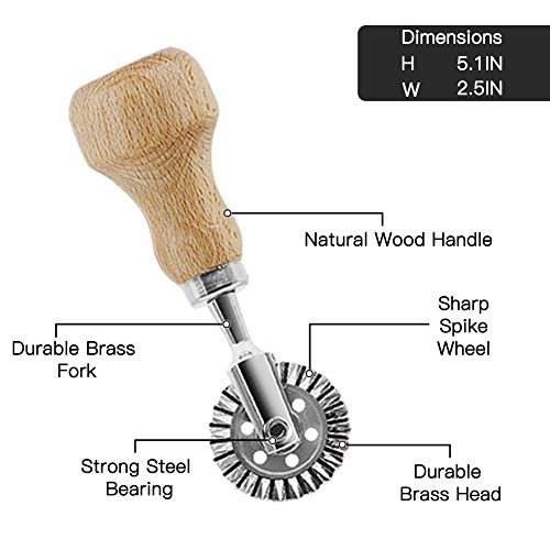 Ravioli Stamp Maker Cutter with Roller Wheel Set, Mold with Wooden Handle and Fluted Edge, Pasta Press Kitchen Attachment (MF-1246) - size: 4 piece