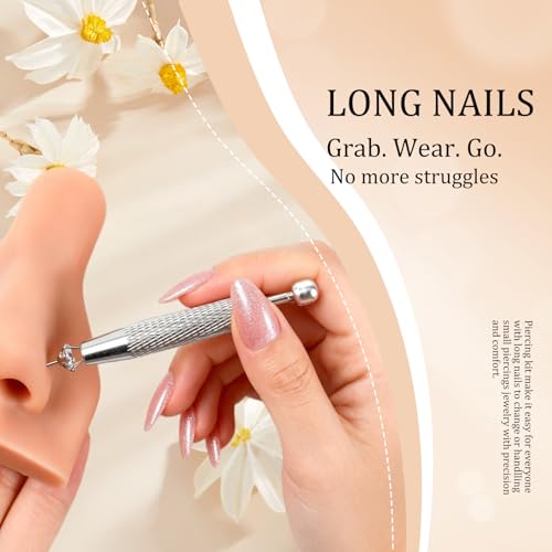 ONESING 2Pcs Piercing Ball Grabber Tool for Changing Jewelry, Stianless Steel Flat Back Earring Applicator Internally Threaded Push Pin Piercing Grabber Tool - color: Silver-D
