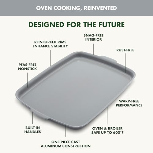 GreenPan Premiere Ovenware Healthy Ceramic Nonstick 18" x 13" Half Rectangular Baking Pan, PFAS-Free, Warp-Free Bakeware, Durable Quick Heating, Oven & Broiler Safe to 600F, Dishwasher Safe, Gray - color: Gray, size: 18" x 13" Half Sheet Pan