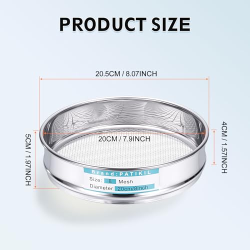 PATIKIL Lab Sieve 8 Mesh(2.5mm) 7.9"(20cm) Diameter Sifting Screen - size: 8 Mesh(2.5mm)/7.9"