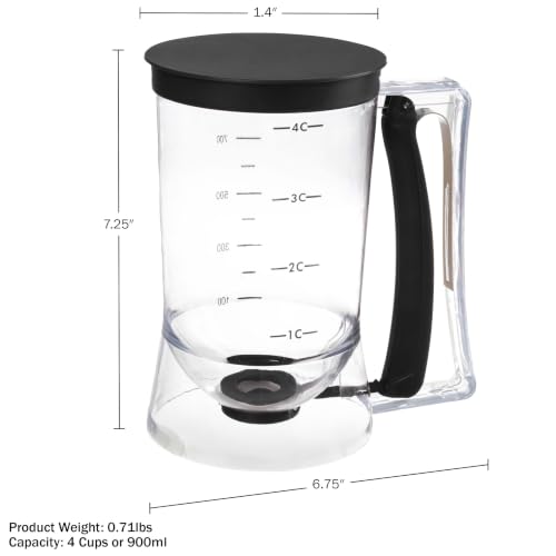 Classic Cuisine Pancake Batter Dispenser, Black, 4-Cup - color: Black