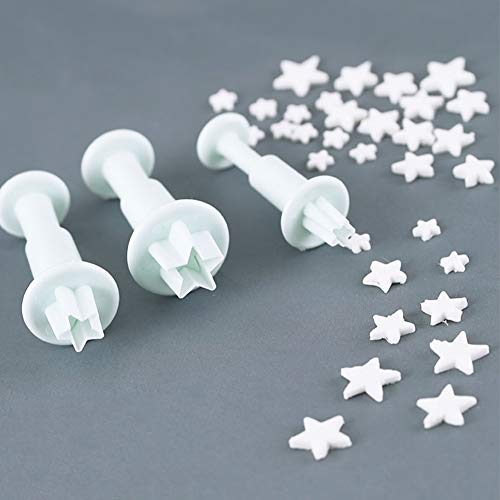 3Pcs Small Star Cookie Cutter Set, Star Fondant Plunger Stamp(Mini)