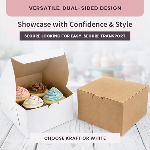 FC Meyer Bakery Boxes - Reversible 8” Classic Cake Box, Secure Your Bakery Box With Special Side Panel Clips & A Front Tuck Lock, No Taping Or Twine Needed, Made In USA, Size 8 x 8 x 5 (Pack of 50) - color: 8" Classic Cake (Pack of 50), size: Pack of 50