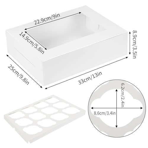 Moretoes 30pcs Cupcake Boxes, 12 Count Bakery Boxes with Windows & Inserts - color: White, size: 13*10*3.5inch