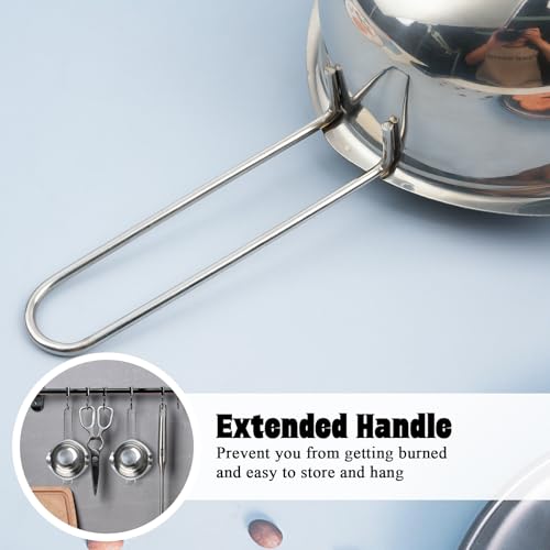 2Pcs 600ml/20oz Stainless Steel Double Boiler Pot with 2 Metal Spoon, Chocolate Melting Pot for Melting Chocolate Butter Cheese Candle and Wax Making Kit Double Spouts - size: b. 600ml/20oz