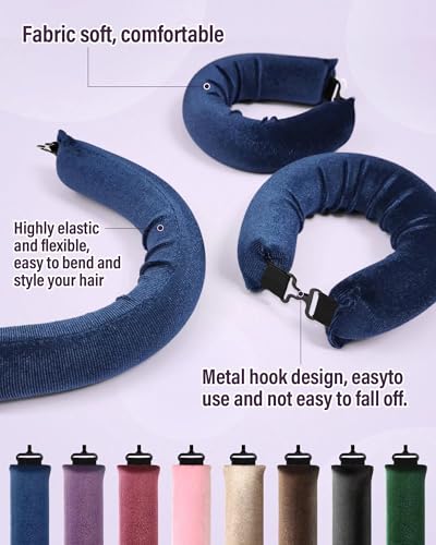 Heatless Hair Curler Overnight Curls-3 Pcs No Heat Curling Blowout Rod to Sleep In,Hair Rollers with Satin Scarf - color: Navy blue(Pack of 3)