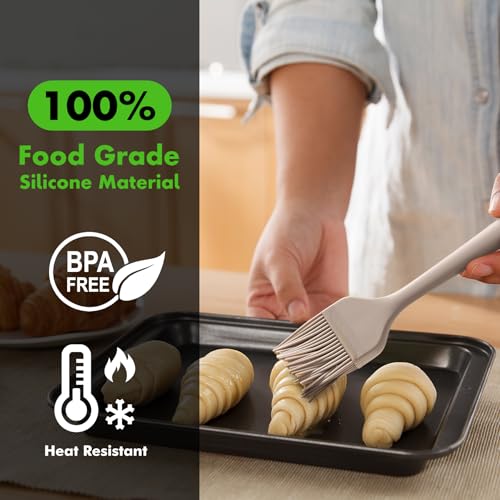 HOTEC 600°F Heat Resistant Silicone Basting &Pastry Brushes, Khaki 2 - color: Khaki