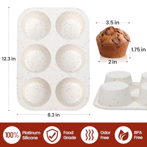 CAKETIME Jumbo Muffin Pan, 3.5 Inch Large Muffin Pan 6 Cup Silicone Jumbo Muffin Tin for Baking Giant Homemade Muffins, Cupcakes, Frittatas Non Stick 1 Pack Confetti - size: 1pc: Jumbo 6-Cup