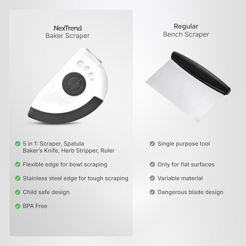 NexTrend grey 5-in-1 flexible dough and bowl scraper with stainless-steel edge and integrated ruler - color: Gray