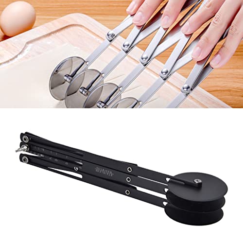3 Wheel Pastry Cutter, Stainless Steel Pizza Cutter Wheel, Multifunctional Safe Accurate Cutting Dough Wheel Cutter, Adjustable Expanded Pasta Pie Dough Cutter Roller (Black Non-Stick)