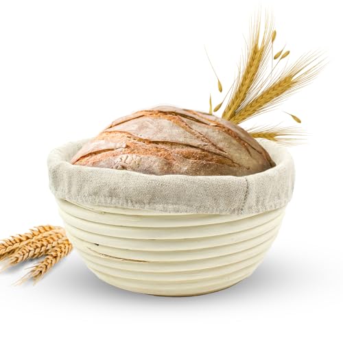 Vollum Banneton Bread Proofing Basket with Liner, Round - size: 7"D x 3.5"H, style: Round