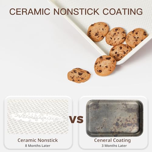 HONGBAKE 3 Pack Nonstick Ceramic Baking Sheet Pan Set for Oven, Non-Toxic Half/Quarter/Jelly Roll Pans with Diamond Texture, 0.8mm Aluminized Steel Cookie Trays for Cooking, Cream - color: Ceramic Cream(0.8mm Aluminized Steel & Ceramic Coating)