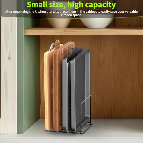 Kitchen Organizer Rack - 4-Slot Heavy-Duty Holder for Cutting Boards,Cookware – Rust-Resistant, Space-Saving Design with Non-Slip Feet for Countertop and Cabinet Storage (1 Pack) - size: 1 Pack