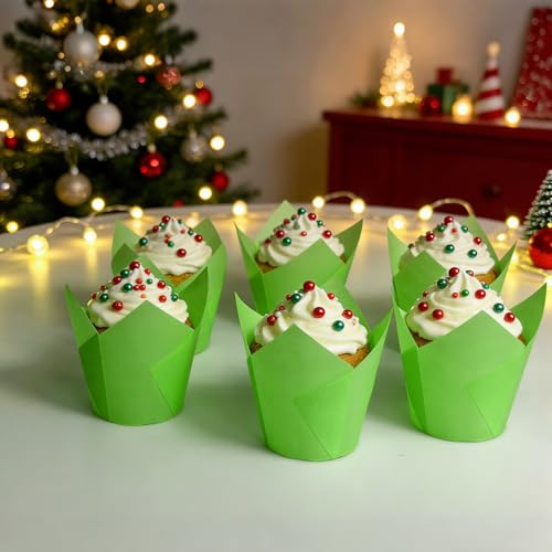 St. Patrick's Day 250Pcs Tulip Cupcake Liners,Parchment Paper Cupcake Liner - color: Green
