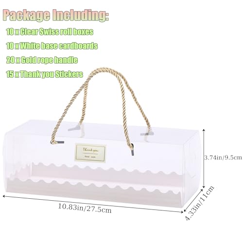 Amonk Clear Swiss Roll Cake Boxes, Cake Storage Box with Gold Handle, 10PCS