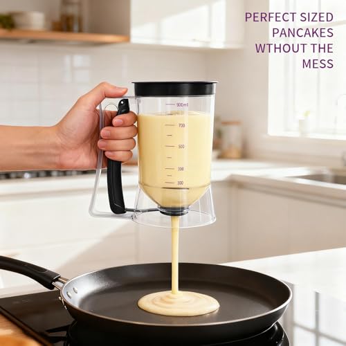 4-Cup Pancake Batter Dispenser with Squeeze Handle & Measuring Marks - color: Black