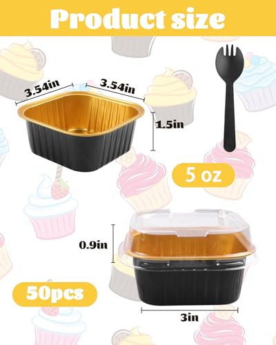 Mini Cake Pans with Lids, Square, 50 Pack, 5 oz, Black - color: Black, size: Square-5oz-50pcs
