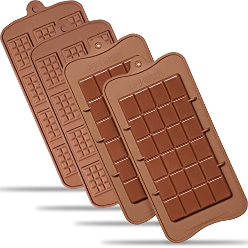 Anaeat Silicone Break Apart Chocolate Molds, Set of 4 Flexible Non-Stick Silicone Candy Protein and Energy Bar Molds for Mini Rectangle Chocolates and Candies - Just Pop Out - color: Break Apart Chocolate (4 Pack)