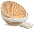 Kook Banneton Bread Proofing Baskets, Artisan Sourdough Bread Making Baskets, 9 Inch Handwoven Rattan Baskets and Cloth Liners, Set of 2, Round