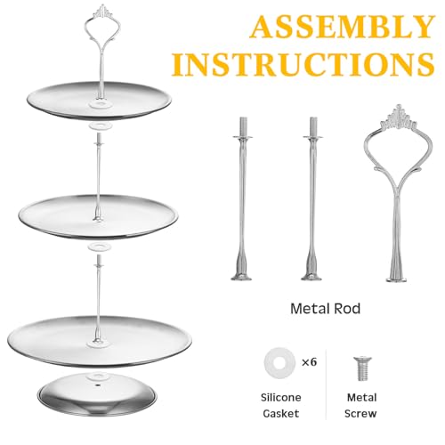 Gerrii 2 Pack 3 Tier Cupcake Stand Serving Tray Metal,Silver - color: Silver