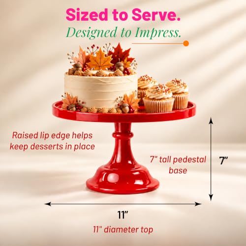 11-Inch Red Cake Stand, Melamine Pedestal Dessert Display for Parties - color: Red
