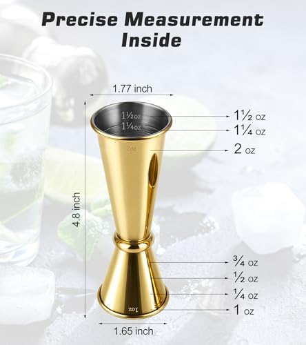 Stainless Steel Cocktail Jiggers – Japanese Style Double Measuring Cups for Bartending (1oz/2oz) - color: Gold, size: 1 Pack-A