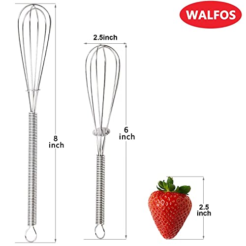 Walfos Mini Whisk,Non-Rust Whisk,304 Stainless steel Small Whisks.Heat Resistant 450℉.6+8Inch Tiny whisks Nice for Whisking, Blending Ingredients, Beating, Mixing Sauces (Silver) - color: 2pcs stainless steel; 6+8in