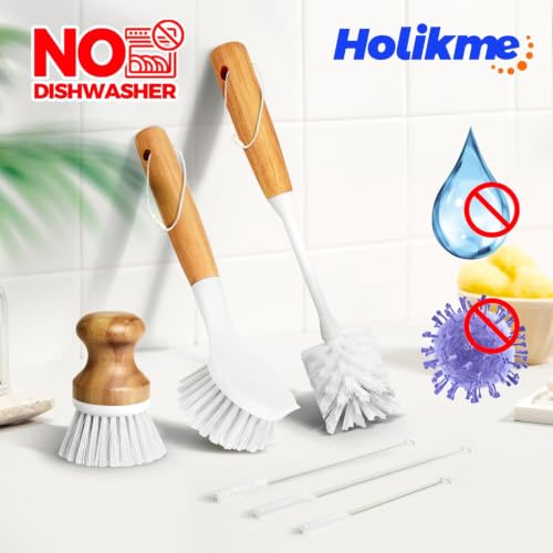 Holikme 6 Pack Dish Brush with Bottle Brush Scrub Brush Straw,Blanco - color: Blanco