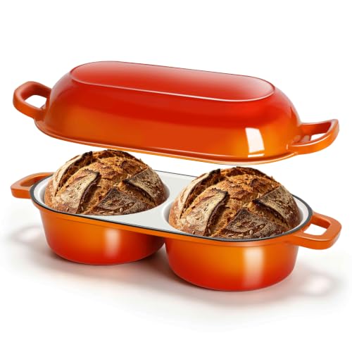 Double Dutch Oven for Sourdough Bread Baking, 2.6QT (Orange) - color: Orange