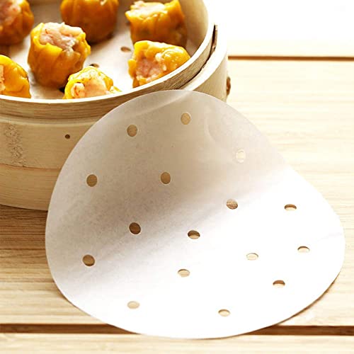 100 Count Perforated Parchment Paper Bamboo Steamer Liners for 12 inch Air Fryer Parchment Paper - size: 12 inch perforated parchment