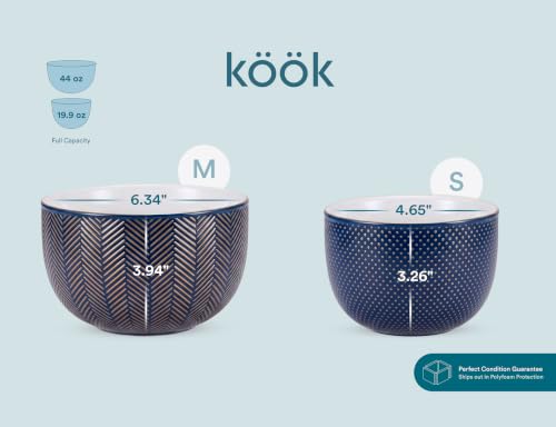 KooK Ceramic Nesting Bowls, Embossed, Oven Safe, Set of 4, Midnight Blue - color: Midnight Blue