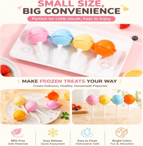 Lollipop Popsicle Molds,12 Pack Silicone Popsicle Molds,Reusable Lollipop Ice Cream Molds for Homemade Frozen Treats,Juice,Yogurt,Smoothies and Fruit Desserts.