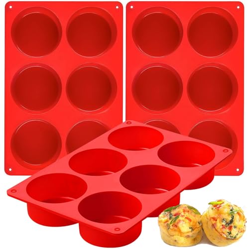 Silicone Egg Bite Molds, 3 Pack Deep 3 Inch Dash Egg Cups Sous Vide Mold Round Rolls Molds for Breakfast Sandwiches Omelets Dinner Rolls Baking - Red - color: Red, size: Round-3pcs