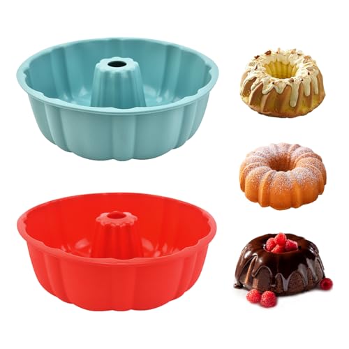 2 Pack Silicone Cake Pan,Jello Moldes Para Gelatinas，10 Inch,Red+Blue - color: Red + Blue